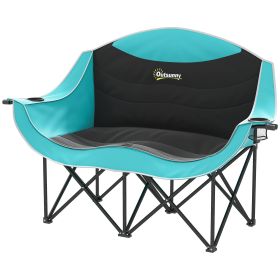 Padded Folding Camp Chair for Adults, Double Camping Chairwith Armrests, Cup Holders, Carry Bag for Outdoor, Green