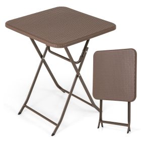 Folding Picnic Table with Rattan Grain HDPE Tabletop and Sturdy Metal Fame