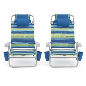 2 Pack Portable Folding Beach Chair with 7-Position Backrest