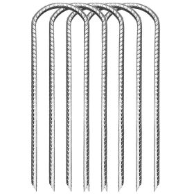 12PC 12inch High-strength U-shaped threaded steel ground spikes for multi-purpose pipe and tent anchoring. Durable and windproof.