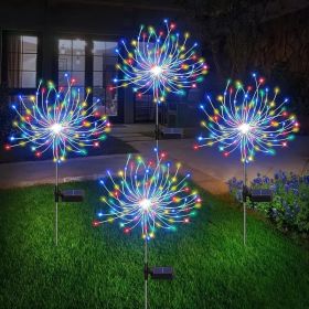 120 LED Solar Fireworks Lights, Starburst Fairy Lights with 8 Lighting Modes, IP4X, Solar Powered Pathway Lights for Patio, Yard (Color: Colorful)