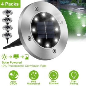 4Pcs Solar Powered Ground Light Outdoor IP65 Waterproof Buried In-Ground Lamp Decorative Path Deck Lawn Patio Lamp (Option: Silver)